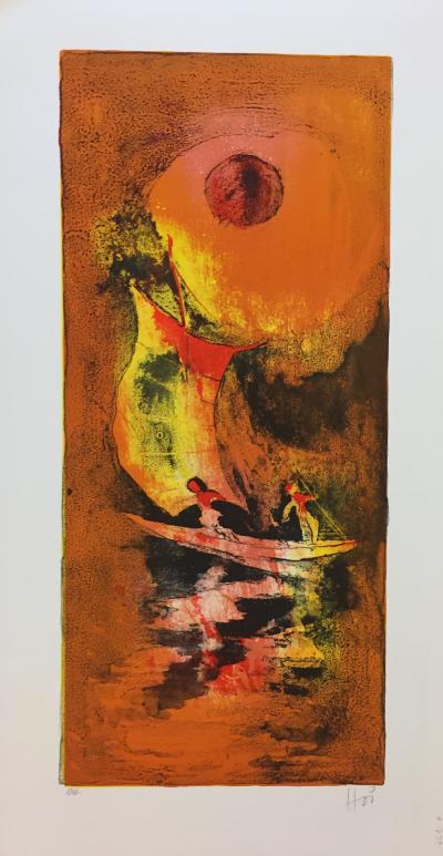 Lebadang - Promenade jonque - Lithographie signée au crayon au crayon 2