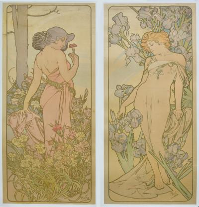 Alphonse Mucha : The Flowers : Carnation & Iris 1900. original lithograph 2