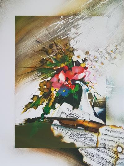 Raymond POULET - Bouquet et partition - Lithographie originale signée au crayon 2