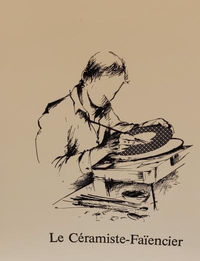 Raymond POULET - Les Vieux Métiers - Le Céramiste Faïencier, 1975 - Lithographie originale signée au crayon 2