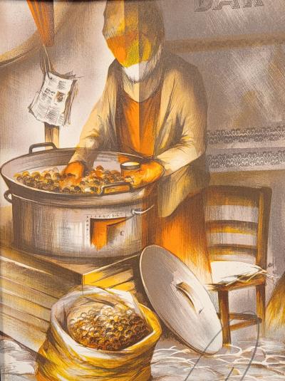 Raymond POULET - Les Vieux Métiers - Le Marchand de Marrons, 1975 - Lithographie originale signée 2