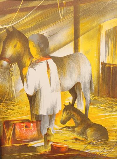 Raymond POULET - Les Vieux métiers : le vétérinaire, 1975 -  Lithographie originale signée au crayon 2