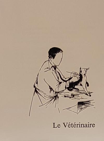 Raymond POULET - Les Vieux métiers : le vétérinaire, 1975 -  Lithographie originale signée au crayon 2