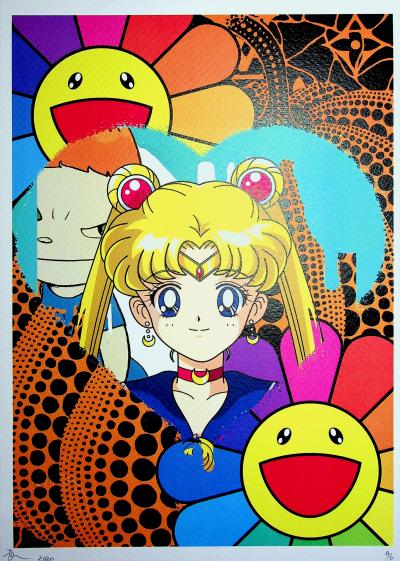 Death NYC - Manga girl X Murakami X Nara with Kusama background - Sérigraphie originale signée