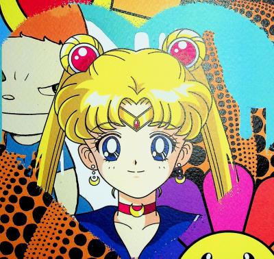 Death NYC - Manga girl X Murakami X Nara with Kusama background - Sérigraphie originale signée 2