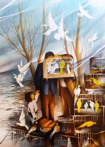Raymond POULET - Les Vieux Métiers - L’Oiseleur, 1975 - Lithographie originale signée au crayon 2