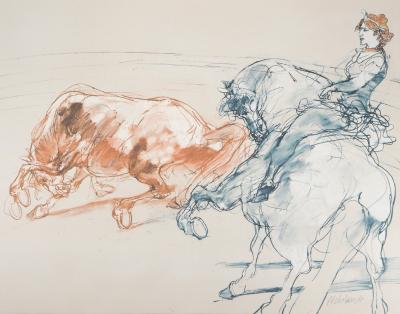 Claude WEISBUCH : La princesse et ses chevaux, 1983 - Lithographie Originale Signée 2