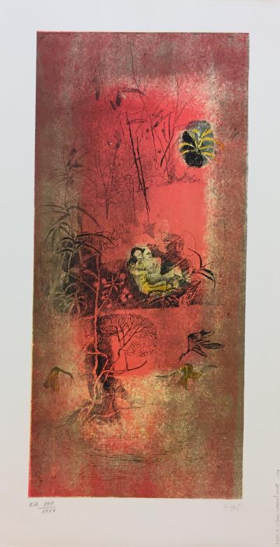 Lebadang - Deux personnages  - Lithographie signée au crayon au crayon 2