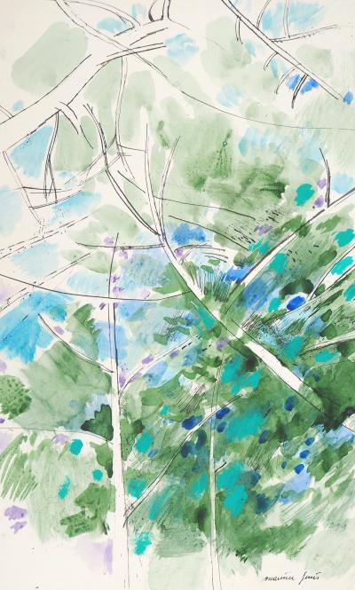 Maurice GENIS : Sous l’ombre de l’arbre - Aquarelle, gouache et encre originale signée 2