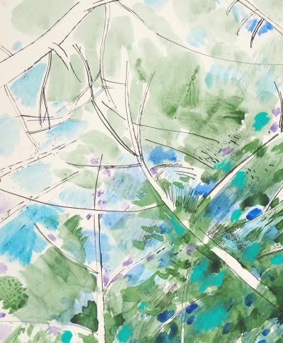 Maurice GENIS : Sous l’ombre de l’arbre - Aquarelle, gouache et encre originale signée 2