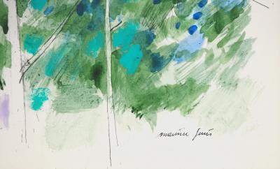 Maurice GENIS : Sous l’ombre de l’arbre - Aquarelle, gouache et encre originale signée 2