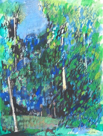 Maurice GENIS : Forêt tropicale impressionniste - Aquarelle, gouache et encre originale signée 2