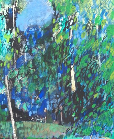 Maurice GENIS : Forêt tropicale impressionniste - Aquarelle, gouache et encre originale signée 2