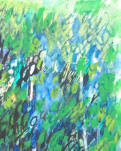 Maurice GENIS : Forêt tropicale impressionniste - Aquarelle, gouache et encre originale signée 2