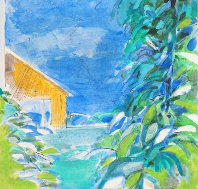 Maurice GENIS : Maison de campagne -  Aquarelle, gouache et encre originale signée 2