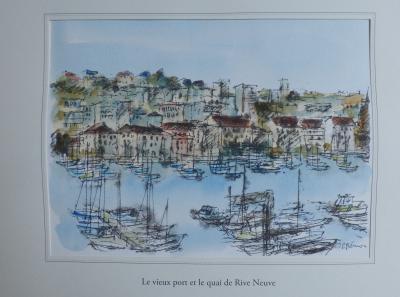 Jean Pierre REMON - Le vieux port et le quai de Rive Neuve, 2010 - Aquarelle signée 2