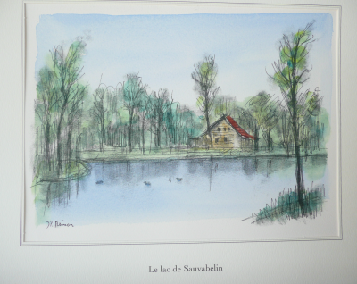 Jean Pierre REMON - Le lac de Sauvabelin, 2008 - Aquarelle originale signée 2