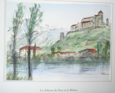 Jean Pierre REMON - Le châteaud de Sion et le Rhône, 2008 - Aquarelle signée 2