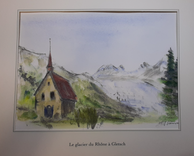 Jean Pierre REMON - Le glacier du Rhône à Gletsch, 2008 - Aquarelle originale signée 2