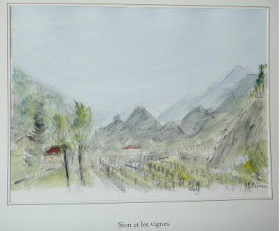 Jean Pierre REMON - Sion et les vignes, 2008 - Aquarelle originale signée 2