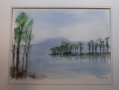 Jean Pierre REMON - L’embouchure du Rhône dans le Léman, 2008 - Aquarelle originale signée 2