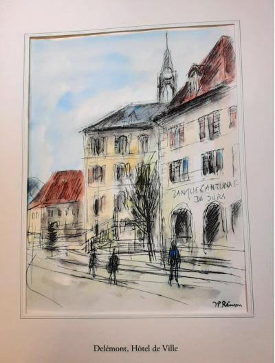 Jean Pierre REMON - Delémont, Hôtel de ville, 2011 - Aquarelle signée 2