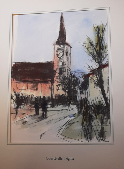 Jean Pierre REMON - Courtételle, l’église, 2011 - Aquarelle signée 2