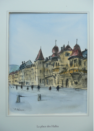 Jean Pierre REMON - La place des Halles, 2010 - Aquarelle originale signée 2