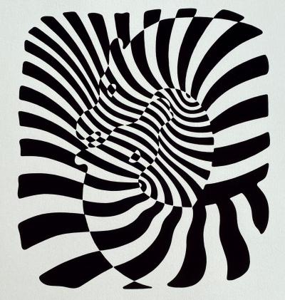Victor VASARELY - Zebras auf beigem Hintergrund, 1975 - Original-Siebdruck in der Platte signiert 2