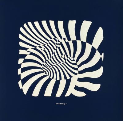 Victor VASARELY - Zèbres sur fond bleu, 1975 - Sérigraphie originale signée dans la planche 2