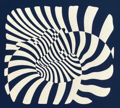 Victor VASARELY - Zèbres sur fond bleu, 1975 - Sérigraphie originale signée dans la planche 2