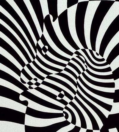 Victor VASARELY - Zèbres sur fond beige, 1975 - Sérigraphie originale signée dans la planche 2