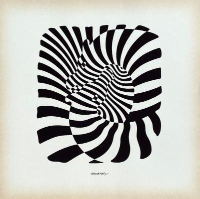 Victor VASARELY - Zèbres sur fond beige, 1975 - Sérigraphie originale signée dans la planche 2
