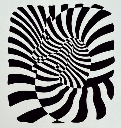 Victor VASARELY - Zèbres sur fond beige, 1975 - Sérigraphie originale signée dans la planche 2
