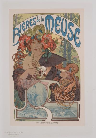Alphonse MUCHA - Bières de la Meuse, les Maitres de l’Affiche, 1899 - Lithographie originale Encadrée 2