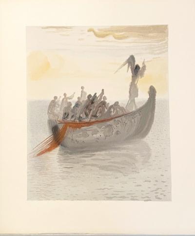 Salvador DALI - La Divine Comédie - Purgatoire 02 - La barque du Nocher - Gravure originale 2