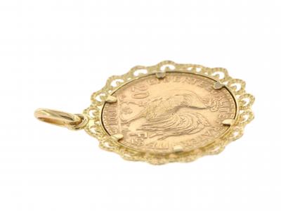 Pièce de 20 francs montée en pendentif en or jaune 18 carats. 2