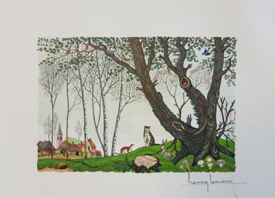Henry LEMARIE -Le chat, la belette et le petit lapin - Gravure sur bois signée au crayon 2