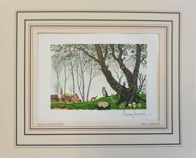 Henry LEMARIE -Le chat, la belette et le petit lapin - Gravure sur bois signée au crayon 2