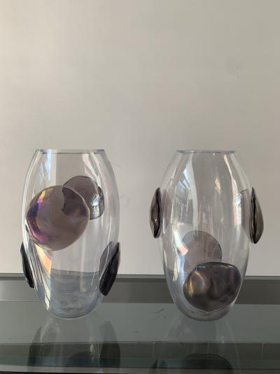 Sergio Costantini - Paire de vases avec pastilles parmes en verre de Murano, circa 1990 2
