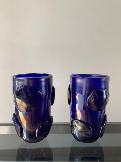 Sergio Costantini - Paire de vases bleus avec pastilles en verre de Murano, circa 1990 2