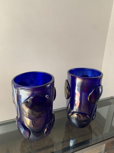 Sergio Costantini - Paire de vases bleus avec pastilles en verre de Murano, circa 1990 2