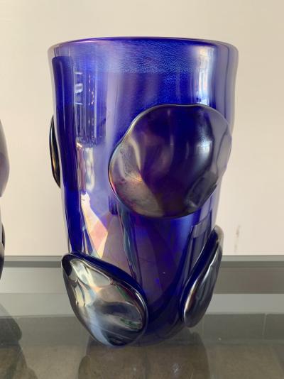 Sergio Costantini - Paire de vases bleus avec pastilles en verre de Murano, circa 1990 2
