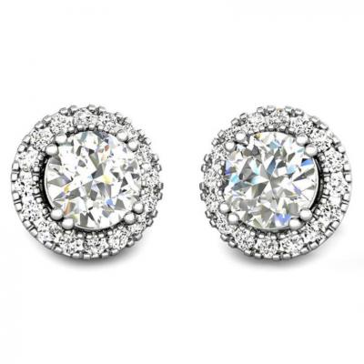 White Gold Solitaire Diamond Earring Studs with side Diamonds 2