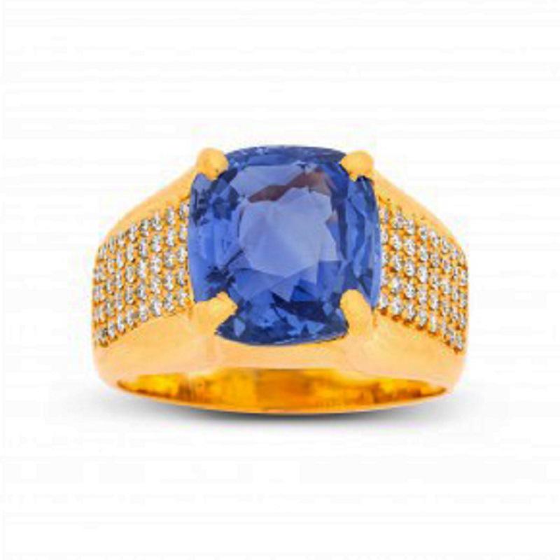 Men's Blue Sapphire and Diamond Ring in 18 K Solid Yellow Gold