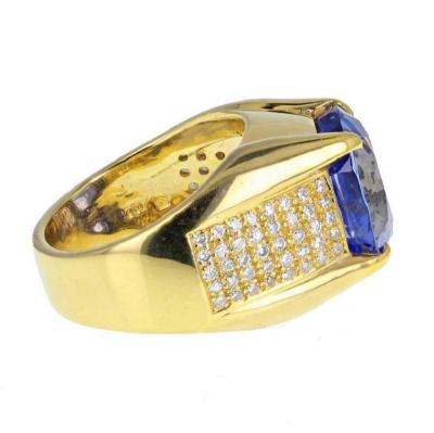 Men’s Blue Sapphire and Diamond Ring in 18 K Solid Yellow Gold 2
