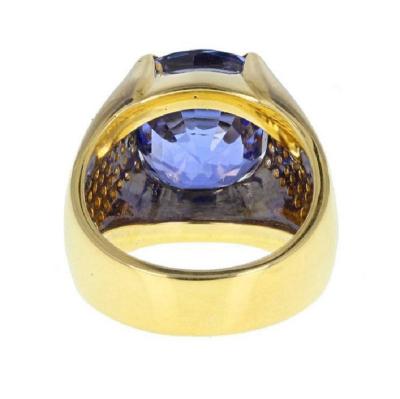Men’s Blue Sapphire and Diamond Ring in 18 K Solid Yellow Gold 2