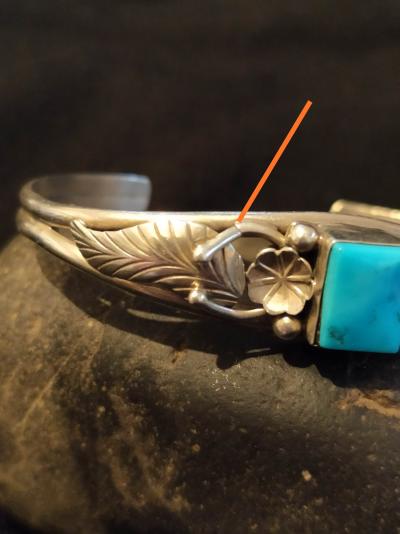 Bracelet Jonc Navajo amérindien en argent et turquoise - Signé 2