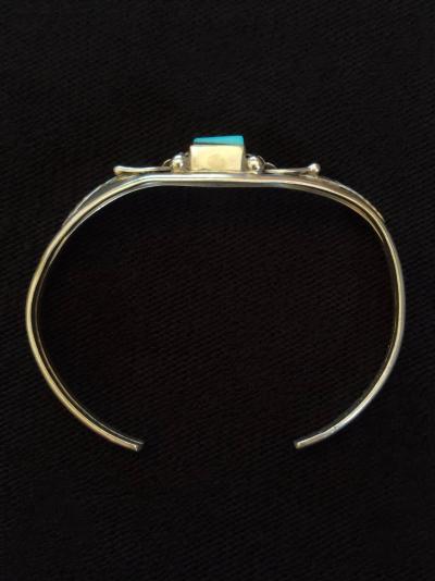 Bracelet Jonc Navajo amérindien en argent et turquoise - Signé 2