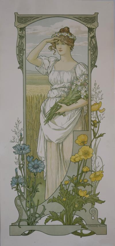 Elisabeth SONREL - Four Flowers, 1900 - Set of 4 original lithographs 2
